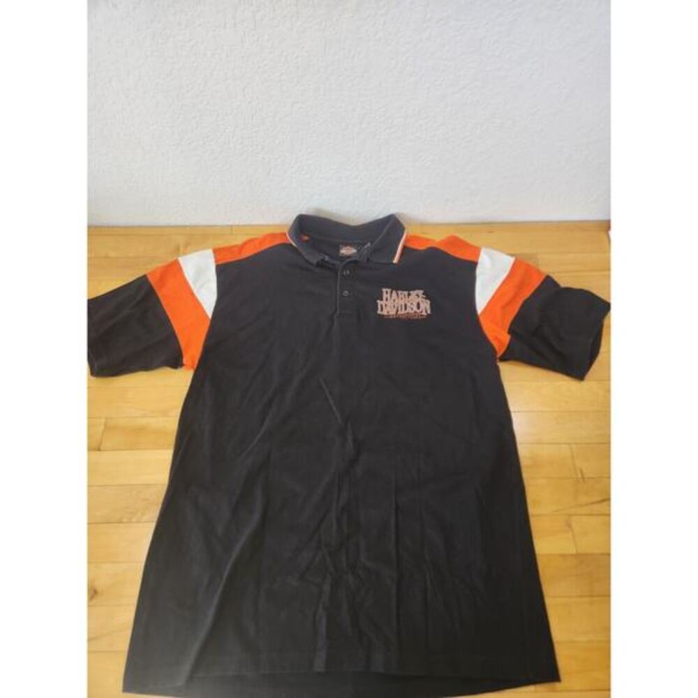 Harley Davidson‎ Yankee Bristol CT Polo Shirt Mens XL Black Orange 2005